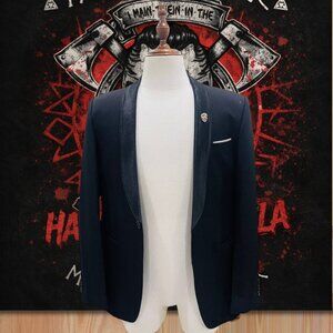 Men’s Black Slim Fit Blazer Tuxedo Jacket Size 52 Gently Worn, Elegant Style